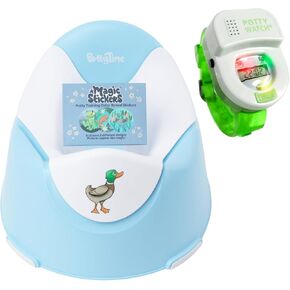POTTY TIME New | Potty Training Seat by Potty Watch Inventor - Easy & Fun Toilet with Interactive 6 Reusable Color Changing Stickers and Potty Watch Included (Pond & Green)
