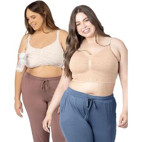 Kindred Bravely 2-Pack Hands Free Pumping Bra & Sleep Pumping Bra Bundle (Beige & Oatmeal Heather, Large-Busty)