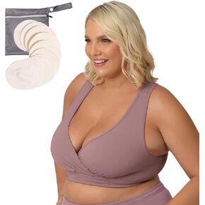 Kindred Bravely French Terry Racerback Nursing Sleep Bra (Twilight, 1X-Busty) & Organic Washable Breast Pads Bundle