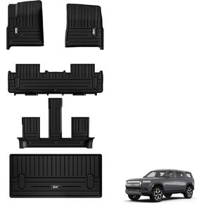3W Floor Mats and Cargo Liner Fit for 2022 2023 2024 Rivian R1S, All Weather TPE 3 Rows Floor Liner Cargo Mats Rubber Heavy Duty Mats R1S Accessories (5 PCS)