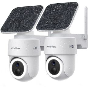 LaView 2K 3MP Solar Security Cameras Wireless Outdoor, Cameras for Home Security, 360° Pan & Tilt Rechargeable Battery Camera, IP65 Outdoor Camera, Color Night Vision, Two-Way Audio, Work with Alexa