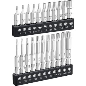 11 Piece Security Torx Bit Set (T6-T40), 1/4 Inch Hex Shank S2 Steel Magnetic Tamper Proof star screwdriver bit set 4" Long