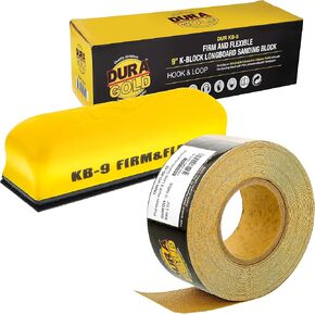 Dura-Gold Pro Series 9" K-Block Sander Firm & Flex Hand Sanding Block Pad with Hook & Loop Backing and PSA Adapter Pad & 80 Grit PSA Longboard Sandpaper 12 Yard Roll, 2-3/4" Wide