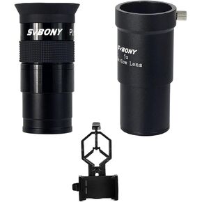 Svbony 40mm 1.25 بوصة باقة العدسة Telescope Telescope مع تلسكوب 5x Barlow Lenses 1.25 بوصة ومحول الهاتف الخلوي لتلسكوب علم الفلك