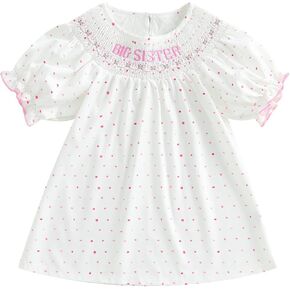 Summer Infant Baby Girl Short Sleeve Romper Little Sister Embroidered Bodysuit Jumpsuit Sister Matching Outfit