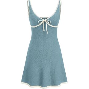 CIDER Knitted V-Neck Solid Contrasting Binding Knotted Mini Dress