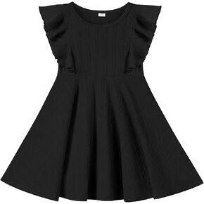 Toddler Baby Girl Dress Summer Flutter Sleeve Textured Kids Swing Sundress Cute Flower Girl Dress