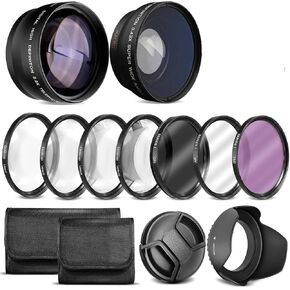 Deluxe Lens Kit ffor Canon EOS R100 R50 R10 with RF-S 18-45mm Kit Lens, for Canon EOS M50 M50 Mark II with EF-M 15-45mm Kit Lens,Includes: 7pc 49mm Filter Set + 49mm Wide Angle and Telephoto Lens