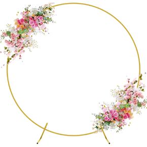 Wokceer Wedding Arch Round Backdrop Stand 6FT Circle Balloon Arch Frame, Gold Circle Backdrop Stand Metal for Wedding Birthday Party Bridal Shower Anniversary Ceremony Decoration