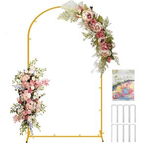 Dyaus 7.2 FT Metal Arch Backdrop Stand, Gold Wedding Arch Frame, Balloon Arch Stand for Birthday Party Bridal Baby Shower Wedding Ceremony Photo Booth Holiday Decoration (with Balloons)