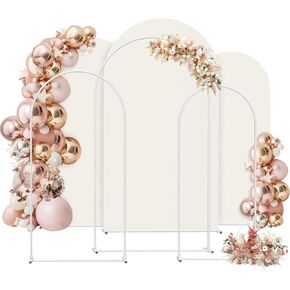 Arch Backdrop Stand and Cover Set, 7.3FT/6.6FT/6FT Wedding Metal Balloon Arch Backdrop Stand and Arch Cover, for Gender Reveal Baby Shower Bridal Decoration Party Birthday Ceremony