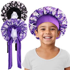 2 PCS Kids Bonnets,Soft Silk Bonnet for Kid with Wide Elastic Band,Kids Satin Bonnet for Sleeping,Breathable Child Sleeping Cap Night Caps for Girls Toddler Teens Natural Hair,Unicorn Pattern