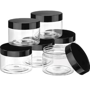 SATINIOR 6 Pack Clear Container with Lids Small Plastic Jars Wide Mouth Round Airtight Leak Proof Container Jars with Lid for Travel Storage, Cosmetic,eye Shadow, Nails, Paint, Jewelry(Black,8 oz)
