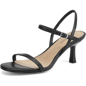 Women's Heels Round Open Toe Strappy Sandals Adjustable Ankle Strap Dress Shoes Kitten Heels for Party Wedding