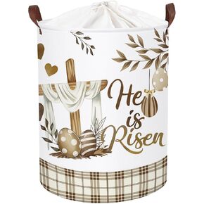 Clastyle Easter Rabbit Cross Kid Storage Basket Baby Laundry Hamper Boy Girl Gift Toy Box Collapsible Egg Clothes Organizer Nursery Bin for Bedroom, Brown, 40 * 30 * 30 cm