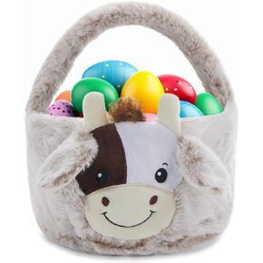 Easter Basket Plush Highland Cow Cute Easter Eggs Candies Storage Bag with Furry Handle Personalized Gifts for Kids Party Decorations Supplies (Cow)