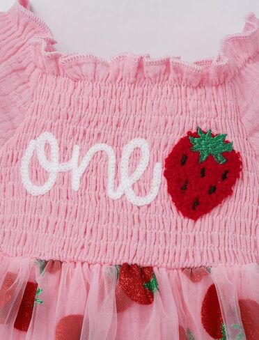 IDOPIP Baby Girls Strawberry Butterfly 1st Birthday Outfit Berry One Romper Smocked Ruffle Tutu Dress with Headband Clothes in Saudi Arabia