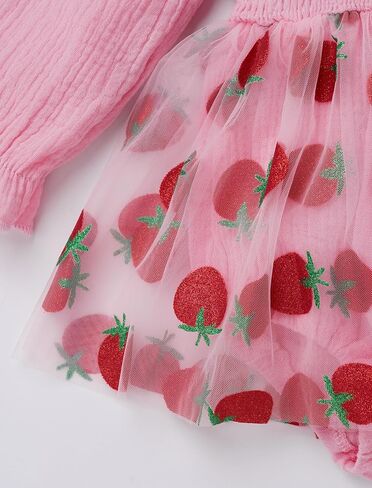 IDOPIP Baby Girls Strawberry Butterfly 1st Birthday Outfit Berry One Romper Smocked Ruffle Tutu Dress with Headband Clothes in Saudi Arabia