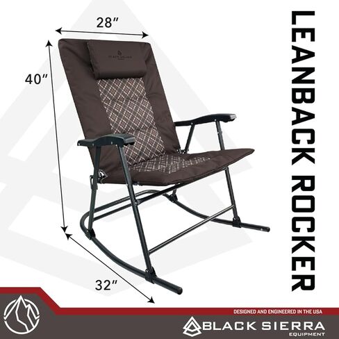 Black Sierra High Back Folding Rocking Chair, XL Oversize Camping Rocker Supports 300 LBS, Padded Portable Heavy Duty Armchair for Deck and Patio in Saudi Arabia