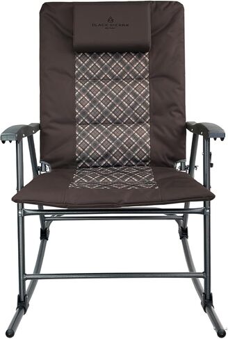 Black Sierra High Back Folding Rocking Chair, XL Oversize Camping Rocker Supports 300 LBS, Padded Portable Heavy Duty Armchair for Deck and Patio in Saudi Arabia
