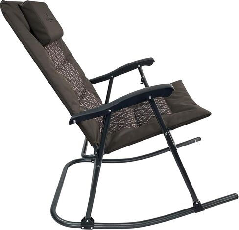 Black Sierra High Back Folding Rocking Chair, XL Oversize Camping Rocker Supports 300 LBS, Padded Portable Heavy Duty Armchair for Deck and Patio in Saudi Arabia