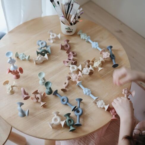 mushie Silicone Suction Builder Toy | 18 pcs for Kids 3 Years+ (Daisy) in Kuwait