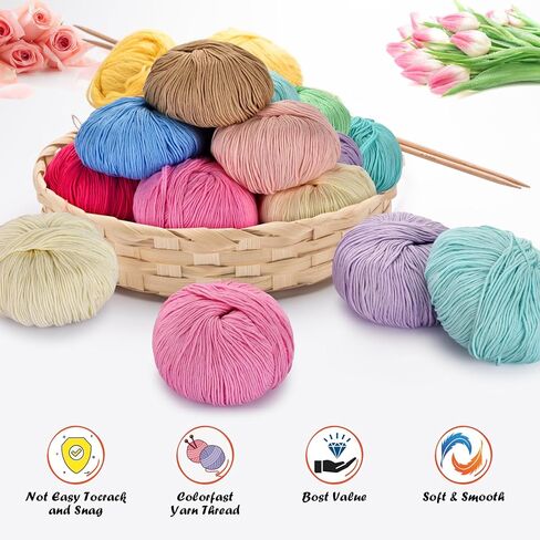Cotton Yarn for Crocheting - 16 Skeins Sport Weight Yarn, Soft Yarn for Knitting and Crochet, Milk Cotton Yarn, Each 1.76oz/164yard (Assorted Colors) in Kuwait