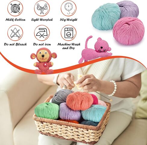 Cotton Yarn for Crocheting - 16 Skeins Sport Weight Yarn, Soft Yarn for Knitting and Crochet, Milk Cotton Yarn, Each 1.76oz/164yard (Assorted Colors) in Kuwait