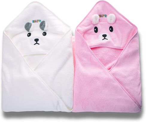 Ioly's Hooded Baby Bath Towels for Newborn Essentials 41" Set of 2 Towels with Hood for Kids Babies Toddler Infant (Large) Baby Towel Cosas para Bebes recien nacidos Bath Items (White and Pink) in Kuwait