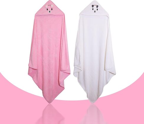Ioly's Hooded Baby Bath Towels for Newborn Essentials 41" Set of 2 Towels with Hood for Kids Babies Toddler Infant (Large) Baby Towel Cosas para Bebes recien nacidos Bath Items (White and Pink) in Kuwait