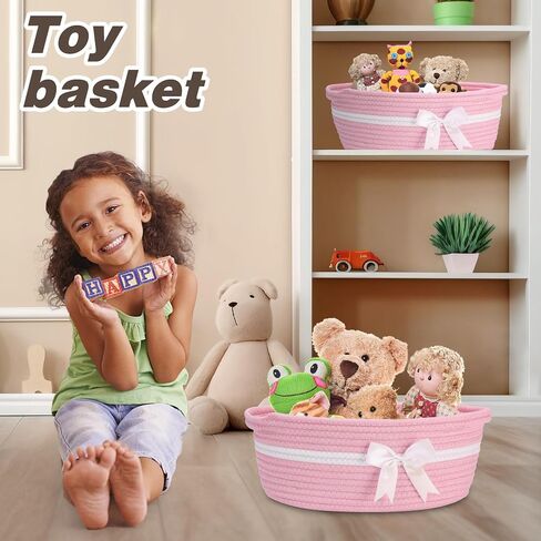 Empty Gift Bowknot Basket with Ribbons and Bow and Gift Bags, Decorative Baby Gift Baskets Empty Small Woven Rope Cat Dog Toys Basket with Handles, Pink in Saudi Arabia