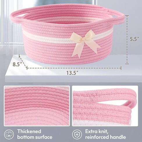 Empty Gift Bowknot Basket with Ribbons and Bow and Gift Bags, Decorative Baby Gift Baskets Empty Small Woven Rope Cat Dog Toys Basket with Handles, Pink in Saudi Arabia