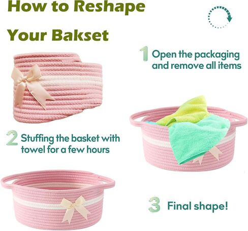 Empty Gift Bowknot Basket with Ribbons and Bow and Gift Bags, Decorative Baby Gift Baskets Empty Small Woven Rope Cat Dog Toys Basket with Handles, Pink in Saudi Arabia