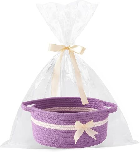 هدية فارغة سلة bowknot مع شرائط وأكياس القوس والهدية ، سلال هدية الطفل المزخرفة فارغة صغيرة منسوجة حبل الكلب سلة مع مقابض ، وردي in Kuwait