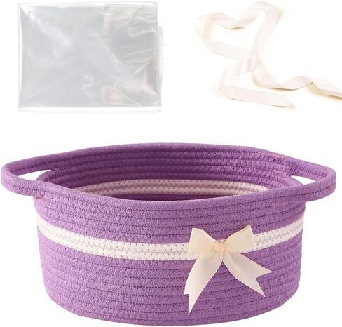 هدية فارغة سلة bowknot مع شرائط وأكياس القوس والهدية ، سلال هدية الطفل المزخرفة فارغة صغيرة منسوجة حبل الكلب سلة مع مقابض ، وردي in Kuwait