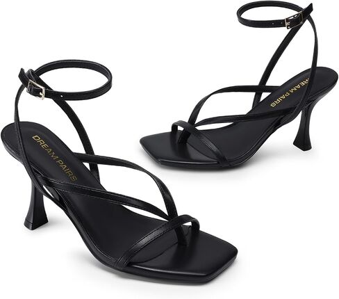 DREAM PAIRS Women's Low Kitten Heels Strappy Design with Lace Up Open Square Toe Thong Ankle Strap Shoes Fashionable Sexy Sylvestra Heeled Sandals for Dressy Occasions in Saudi Arabia