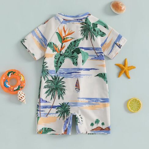 Baby Boys Summer Swimsuit Dinosaur/Shark Print Zipper One Piece Rash Short Sleeve Zipper Jumpsuit Swimwear Beachwear in Saudi Arabia