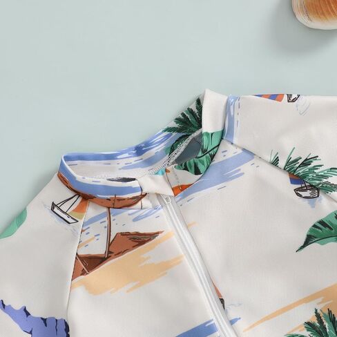 Baby Boys Summer Swimsuit Dinosaur/Shark Print Zipper One Piece Rash Short Sleeve Zipper Jumpsuit Swimwear Beachwear in Saudi Arabia