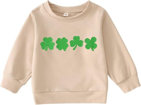 Ritatte Toddler طفلة بوي بوي القديس باتريك مرة أخرى من النوع الثقيل Clover Shamrock Graphic Pullover Irish Crewneck قمم طويلة الأكمام الطويلة in Kuwait