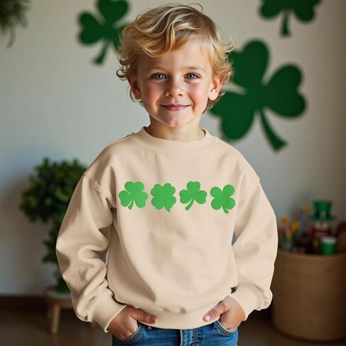 Ritatte Toddler طفلة بوي بوي القديس باتريك مرة أخرى من النوع الثقيل Clover Shamrock Graphic Pullover Irish Crewneck قمم طويلة الأكمام الطويلة in Kuwait