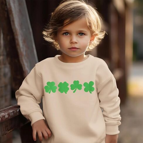 Ritatte Toddler طفلة بوي بوي القديس باتريك مرة أخرى من النوع الثقيل Clover Shamrock Graphic Pullover Irish Crewneck قمم طويلة الأكمام الطويلة in Kuwait