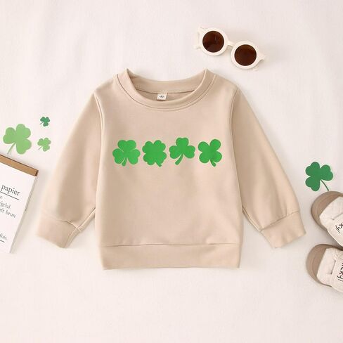 Ritatte Toddler طفلة بوي بوي القديس باتريك مرة أخرى من النوع الثقيل Clover Shamrock Graphic Pullover Irish Crewneck قمم طويلة الأكمام الطويلة in Kuwait