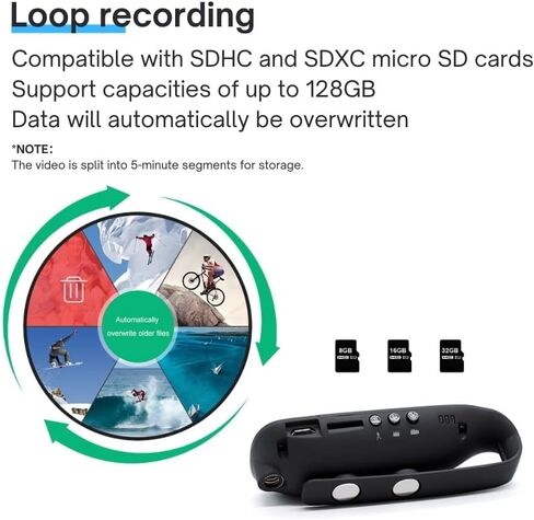 Mini Body Cameras with Audio and Video Recording 1080P HD Motion Detection Night Vision 64GB TF Card 6h Battery Life, Spy Camera, Camera for Video Recording/Outdoor Sports/Security/Work(64G) in Kuwait