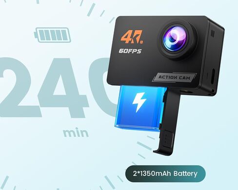 4K60FPS ACTION CAMERA TOUCHNERENS ، 40M مقاوم للماء كاميرا تحت الماء مع بطاقة 64 جرام SD ، وكاميرا دراجة نارية من 6 محاور 8x مع التحكم 2.4G عن بعد بطاريات 2 * 1350 مللي أمبير في الساعة. in Kuwait