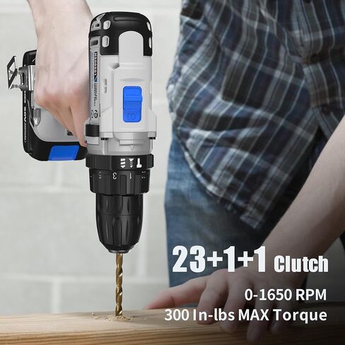 20V Cordless Drill Set with Battery and Charger, 2-Speed Electric Drill with 300 in-lbs Torque, 23+1+1 Position 3/8 Inch Chuck, 42Pcs Power Drill/Driver Set for DIY and Professional Use in Saudi Arabia