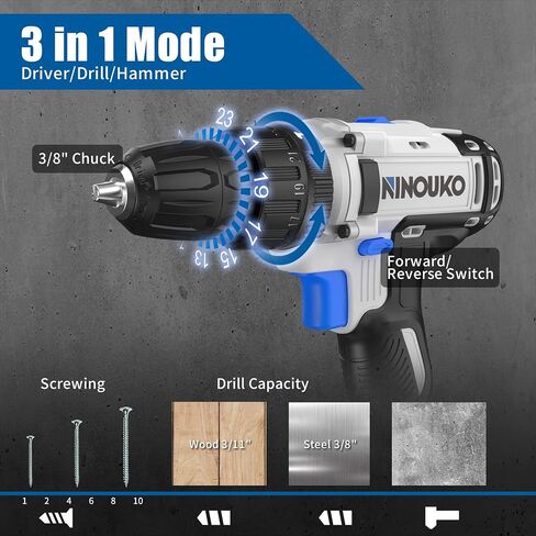 20V Cordless Drill Set with Battery and Charger, 2-Speed Electric Drill with 300 in-lbs Torque, 23+1+1 Position 3/8 Inch Chuck, 42Pcs Power Drill/Driver Set for DIY and Professional Use in Saudi Arabia
