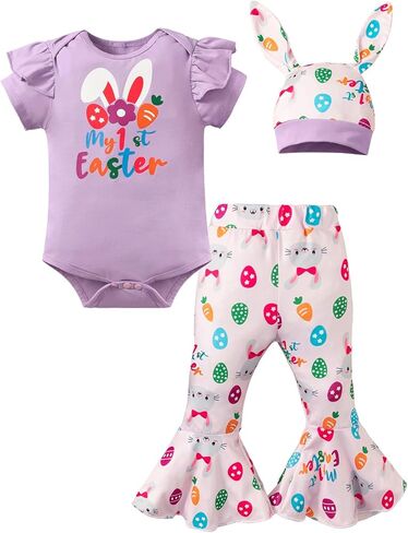 Infant Baby Girl My 1st Easter Bunny Bell Bottom Outfit Pants Set in Saudi Arabia