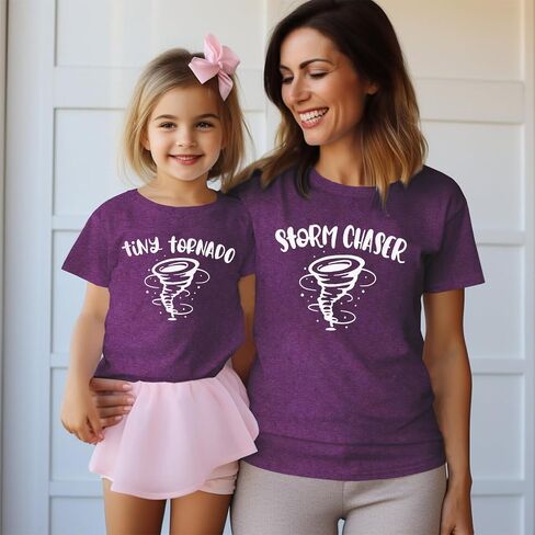 CM C&M WODRO Storm Chaser Tiny Tornado Family Matching T-Shirt Mommy and Me Funny Tornado Graphic Summer Short Sleeve Tees in Saudi Arabia