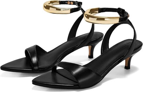 Coutgo Womens Low Kitten Heels Sandals Strappy Pointed Open Toe One Strap Metal Summer Dress Shoes in Saudi Arabia