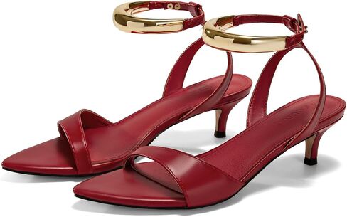 Coutgo Womens Low Kitten Heels Sandals Strappy Pointed Open Toe One Strap Metal Summer Dress Shoes in Saudi Arabia